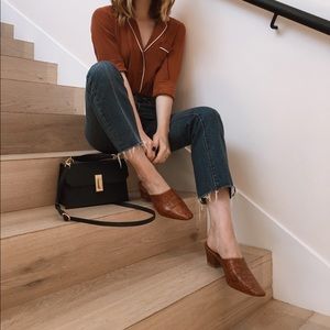 By Far Sienna Mules in Brown Crocodile | Size 38